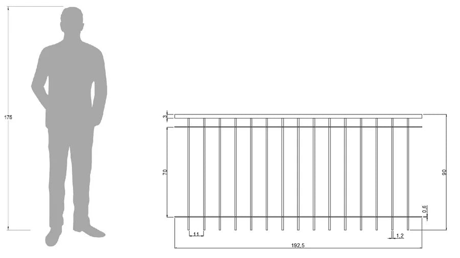 Geländer Ancona technische Zeichnung mit Bemaßungen