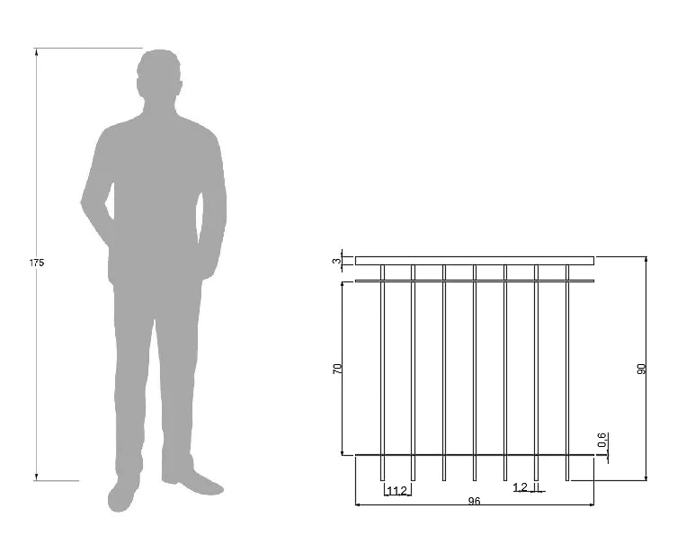 Geländer Ancona technische Zeichnung mit Bemaßungen
