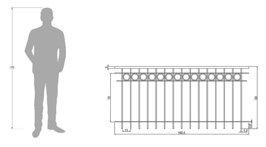 Geländer Belluno technische Zeichnung mit Bemaßungen