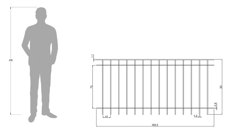 Geländer Padua technische Zeichnung mit Bemaßungen