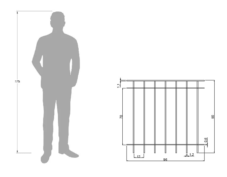 Geländer Padua technische Zeichnung mit Bemaßungen