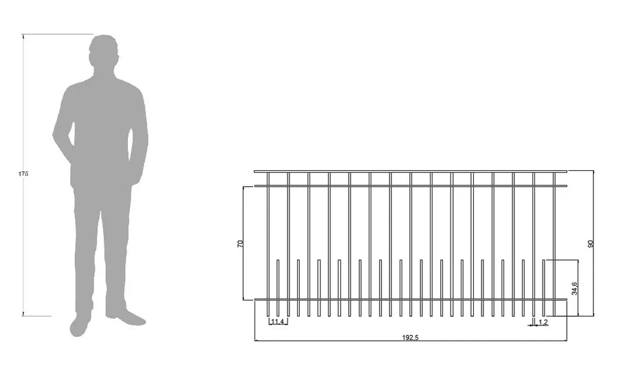 Geländer Perugia technische Zeichnung mit Bemaßungen