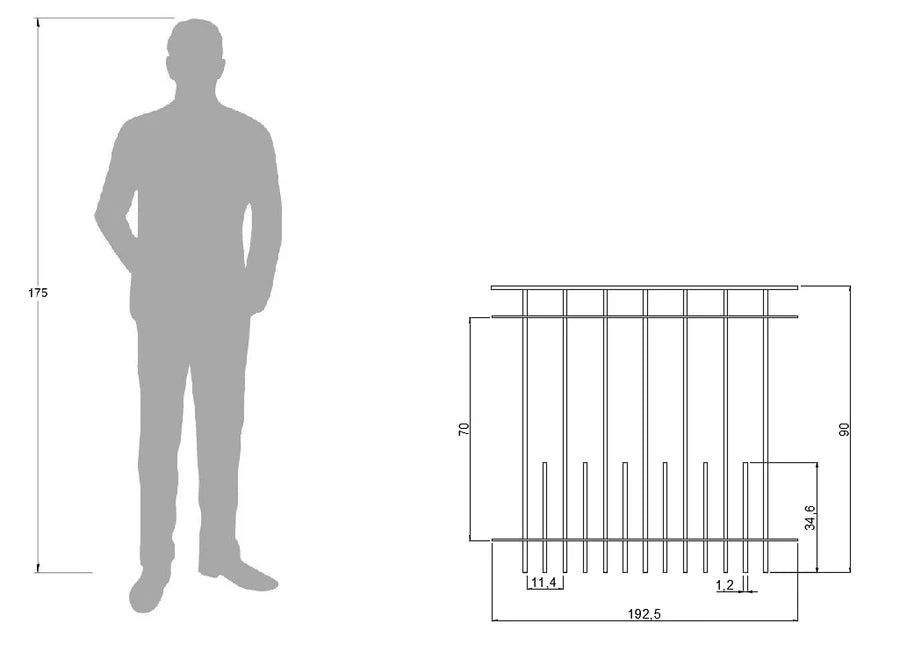 Geländer Perugia technische Zeichnung mit Bemaßungen