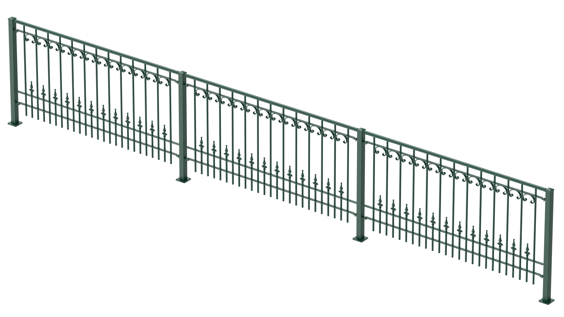 Geländer Lucca als 3D-Modell | Pulverbeschichtet Sonderfarbe RAL 6005 Moosgrün

