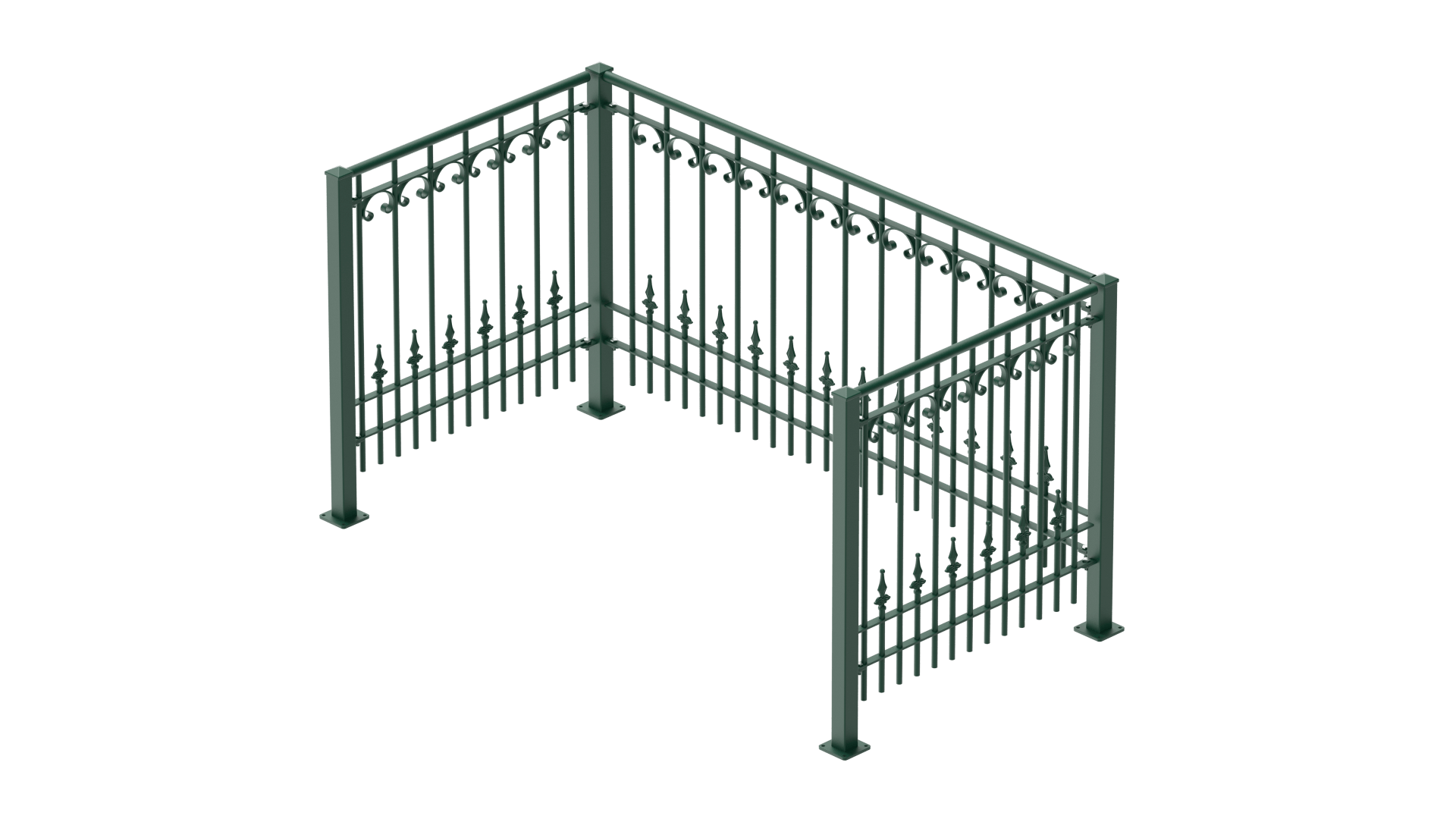 Geländer Lucca als 3D-Modell | Pulverbeschichtet Sonderfarbe RAL 6005 Moosgrün