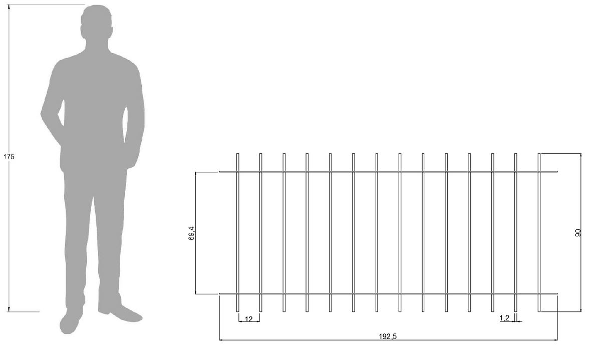 Technische Zeichnung Zaun Padua 192,5cm