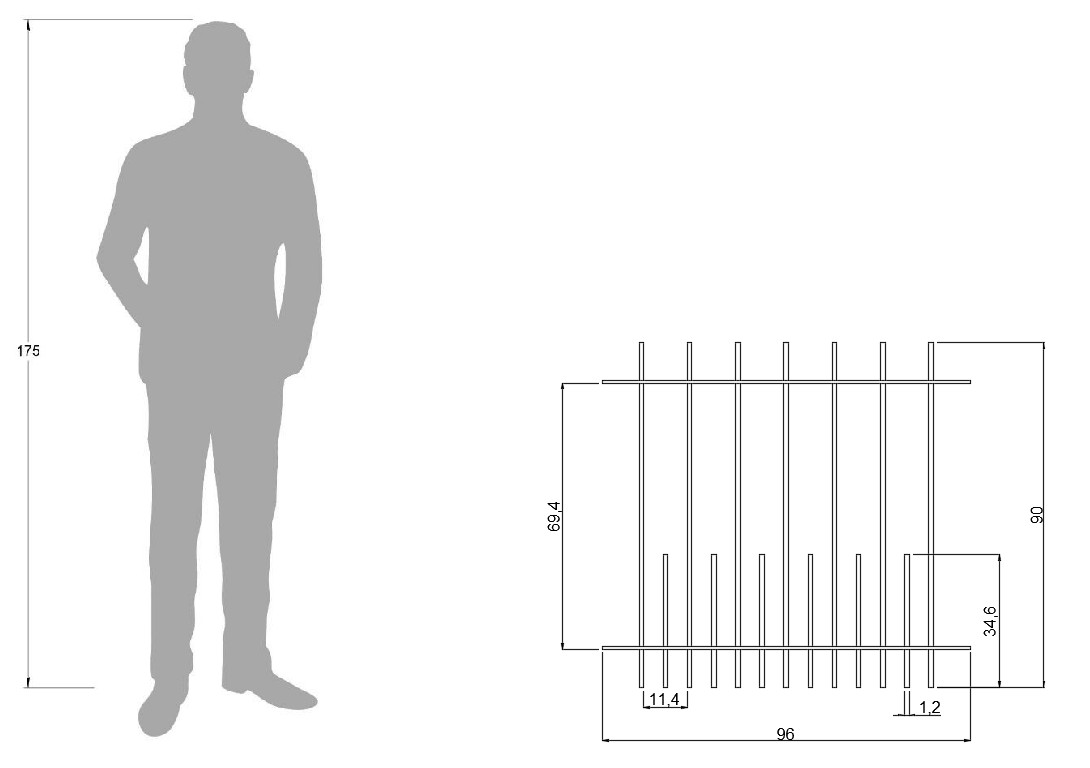 Technische Zeichnung Zaun Perugia 96cm