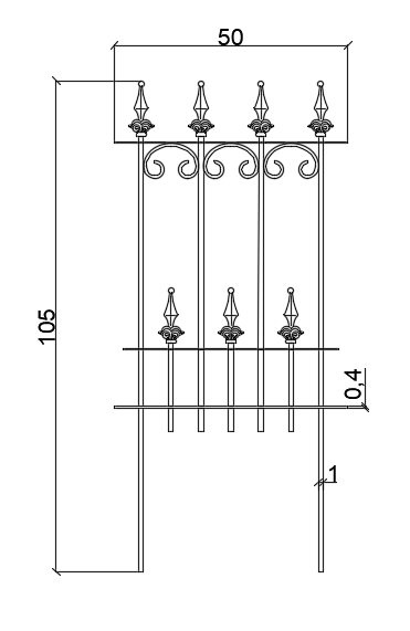 Steckzaun Lucca als bemaßte Zeichnung