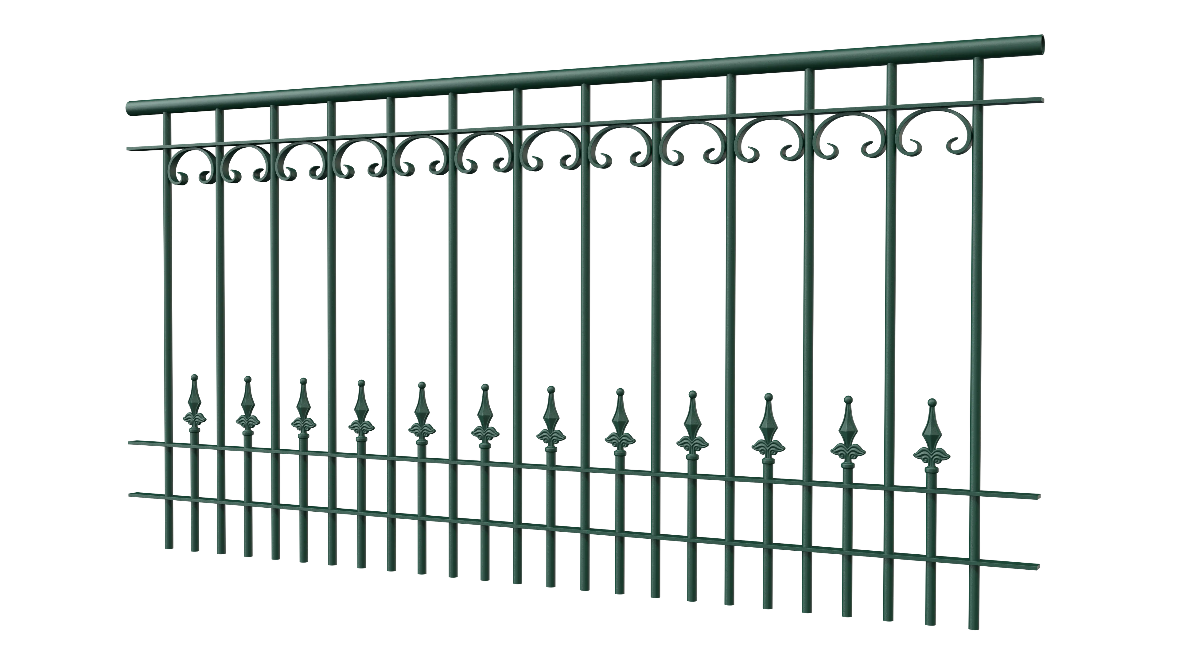 Geländer Lucca als 3D-Modell | Pulverbeschichtet Sonderfarbe RAL 6005 Moosgrün