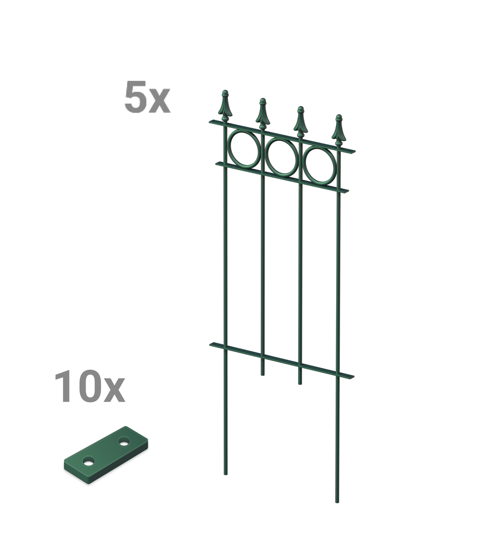 Steckzaun Belluno als Set in pulverbeschichtet Sonderfarbe RAL 6005 Moosgrün als 3D-Modell